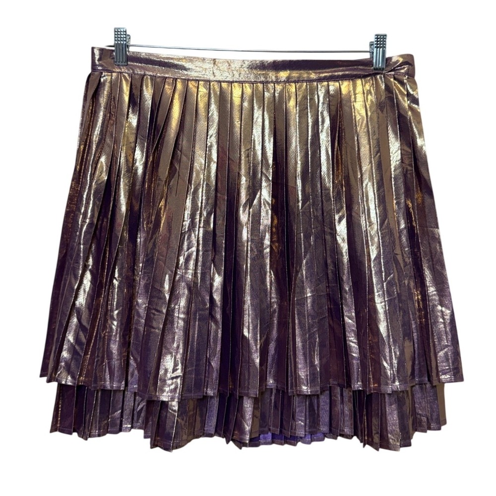 ModCloth Womens Mini Skirt XL Purple Metallic Pleated Tiered Shimmer Party Retro